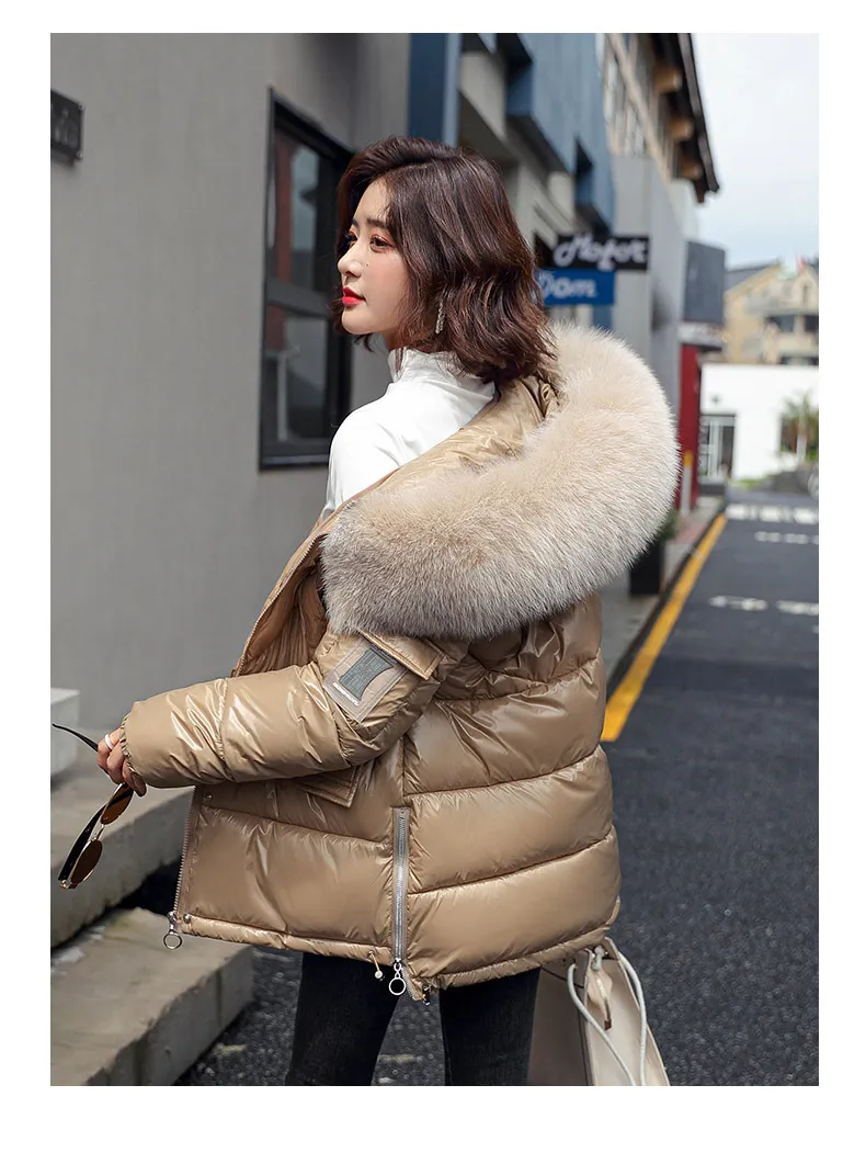 Winter Glossy Short Women Korean Style Loose Student Cotton Women's Bread Jacket - Khaki