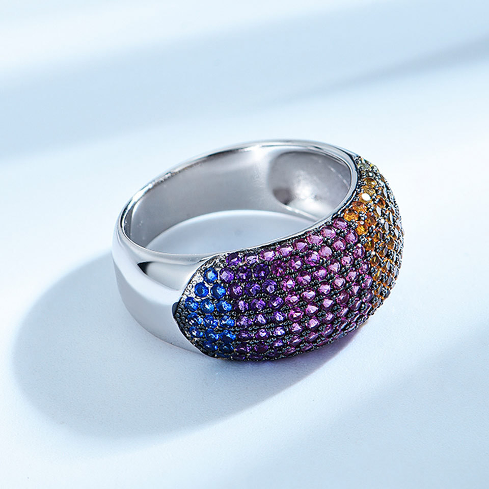 S925 Silver Women Exaggerated Colored Diamond Ring