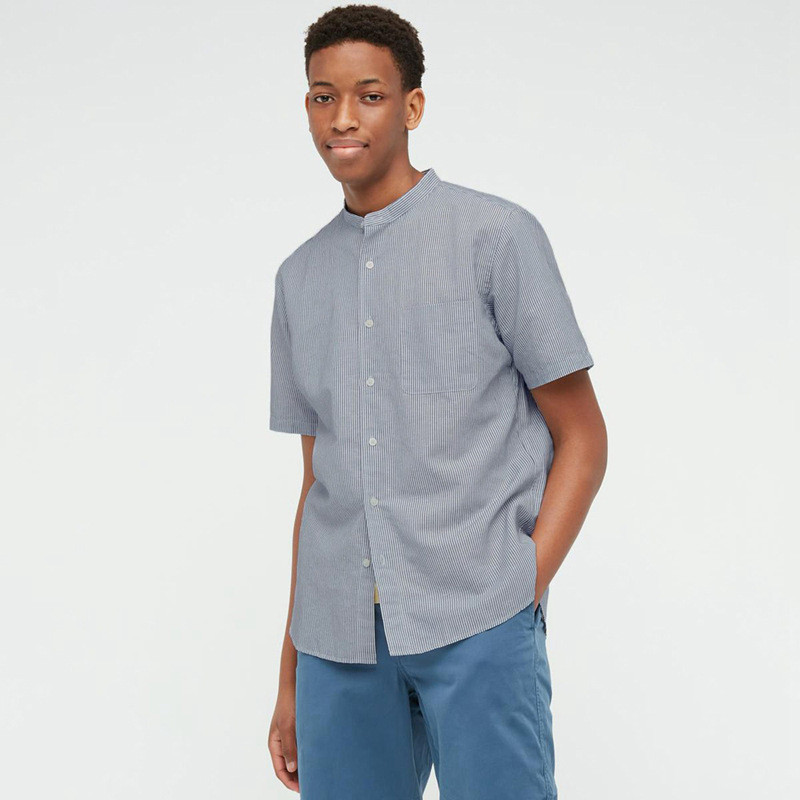 New Men's Cotton And Linen Stand Collar Comfortable Casual Short-sleeved Shirt