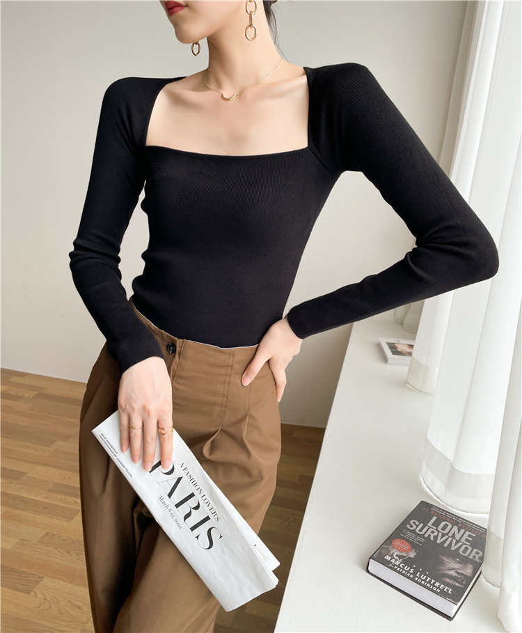 Title 8, French Square Collar Exposed Collarbone Slim Sl...