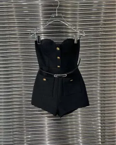 Metal Button Short Jacket Bandeau Slim-fit One-piece Shorts - Jumpsuit - View 1