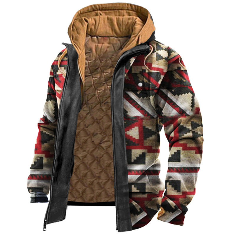 Men's Jacket Casual Hooded Fake Two Piece Plaid Jacket