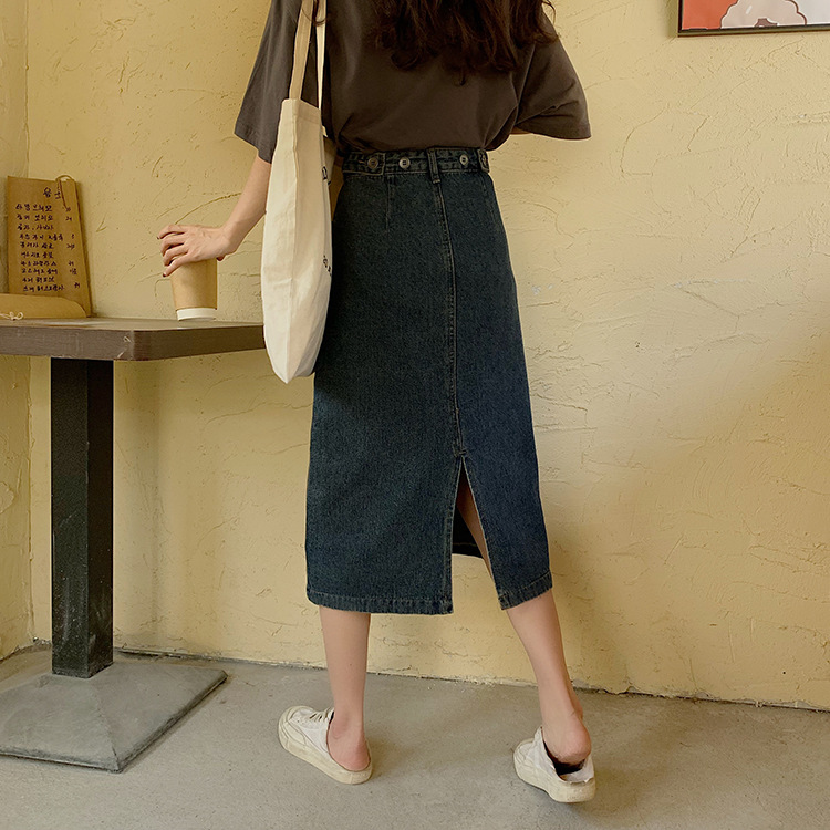 Fashion Retro Nostalgic Denim Split Skirt