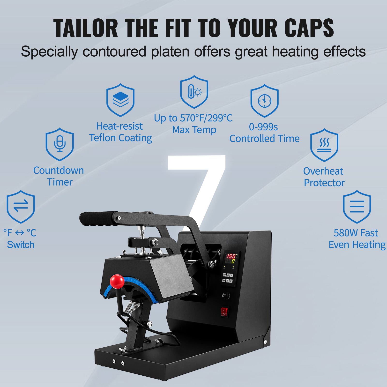 VEVOR Hat Heat Press,Cap Heat Press Machine, 6x3inches Clamshell Sublimation Transfer, LCD Digital Timer… image 2