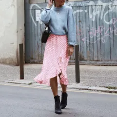 Ladies Polka Dot Print Ruffled Irregular Skirt - Pink - View 1