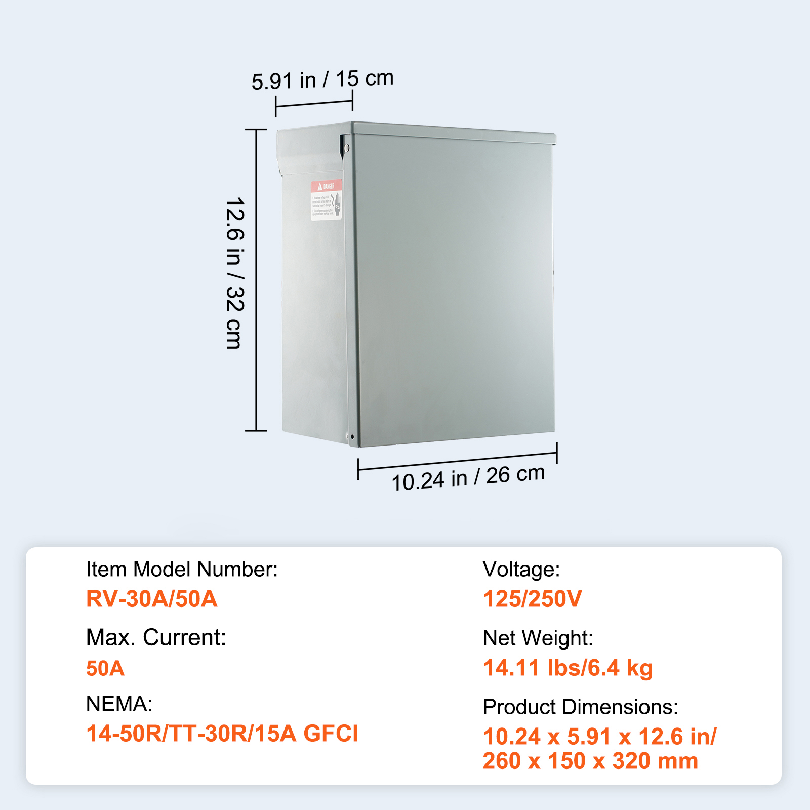 VEVOR Temporary Power Outlet Panel,RV Power Outlet Box With A  Receptacle Installed, NEMA 14-50R   NEMA TT-30R  15A GFCI For RV Camper Trailer Motorhome, Tested To UL Standards image 5