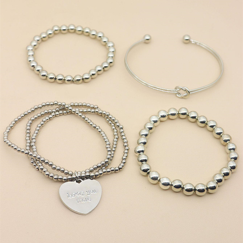 Multilayer Rice Bead Letters Heart Bracelet Set Of 4