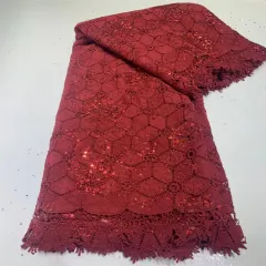 Sequin Lace Water Soluble Embroidered Lace Evening Wedding Dress Fabric - Wine Red - View 1