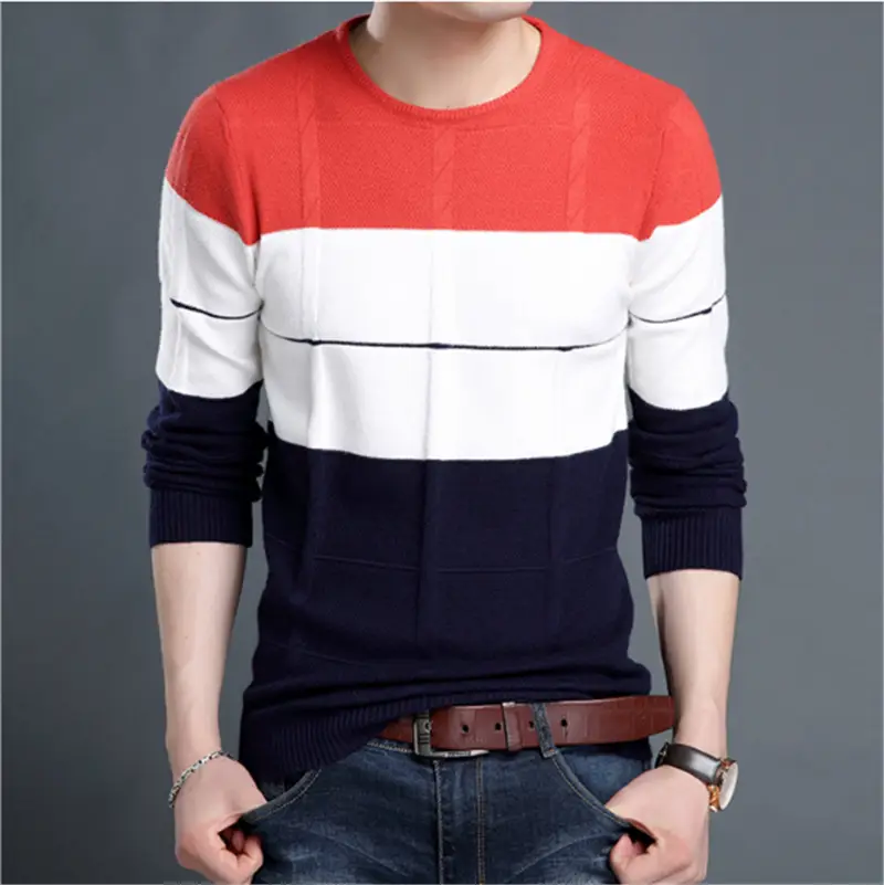 Casual Round Neck Color-block Fashion Knitted Sweater