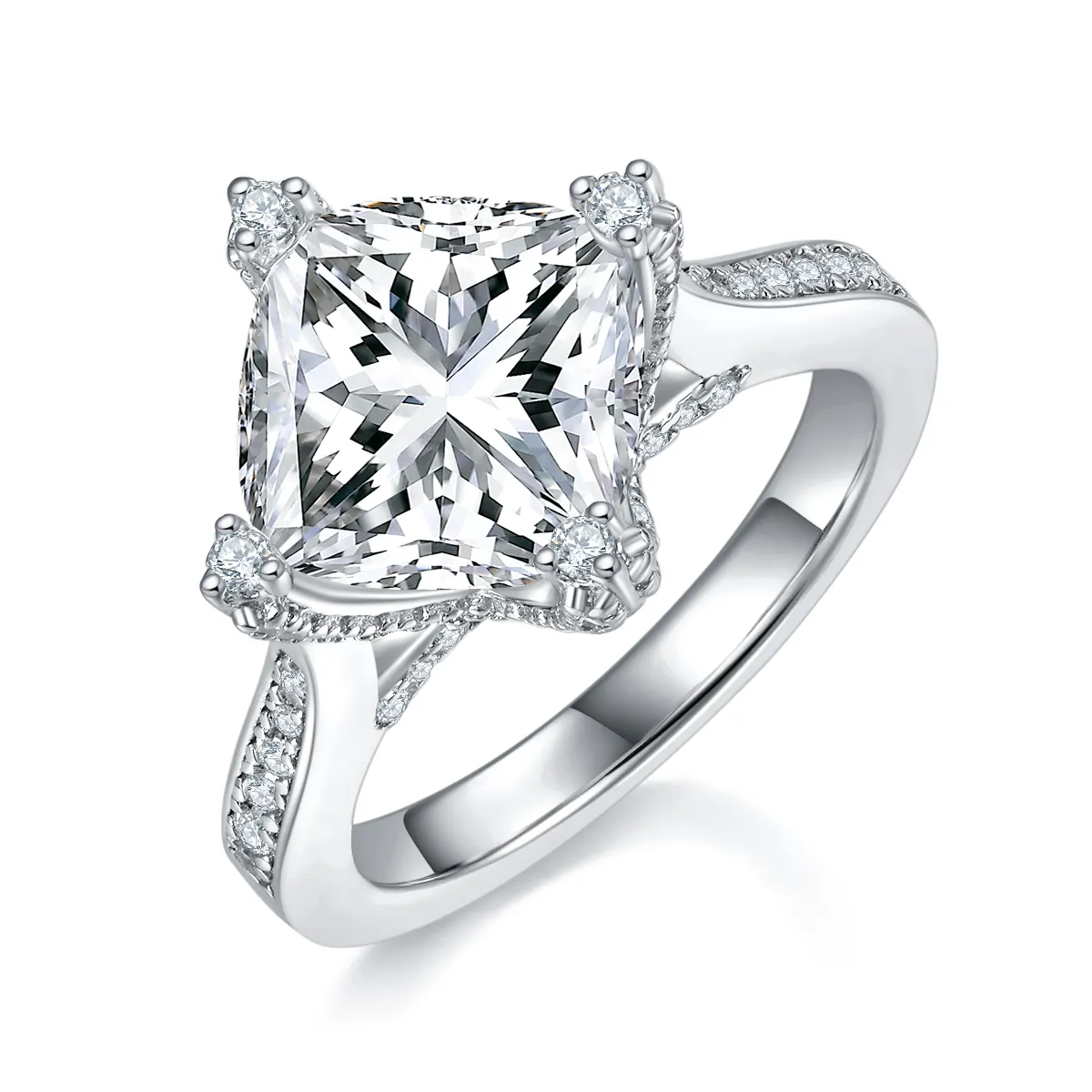 S925 Sterling Silver 4.0ct Princess Cut Moissanite