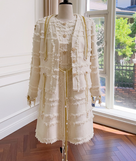 Fashionable Wool Tweed Coat With Short Sleeve Dress