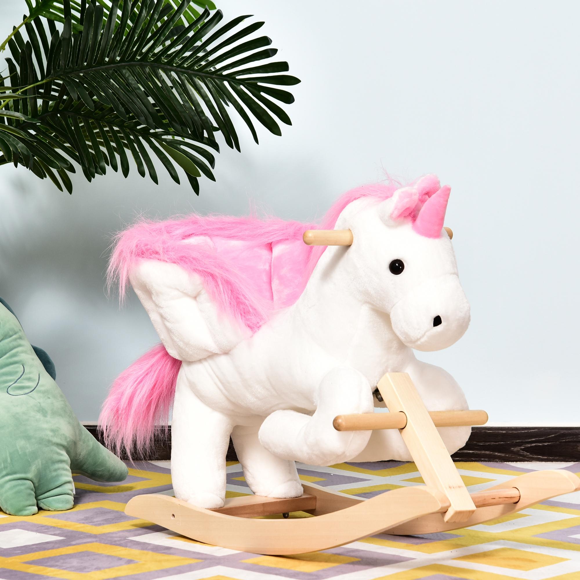 Children's Rocking Horse Unicorn Wooden Plush Riding Chair Toy With Music — image 2