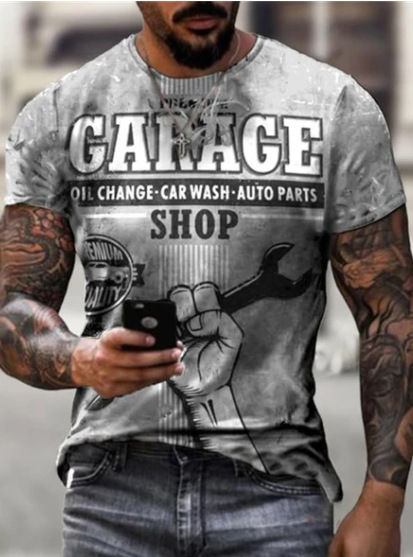 Casual Round Neck Digital Print Slim Short Sleeve Pullover T-shirt