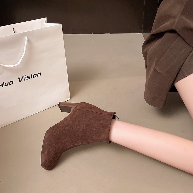 Faux Suede Block Heel Boots, picture 3 of 3