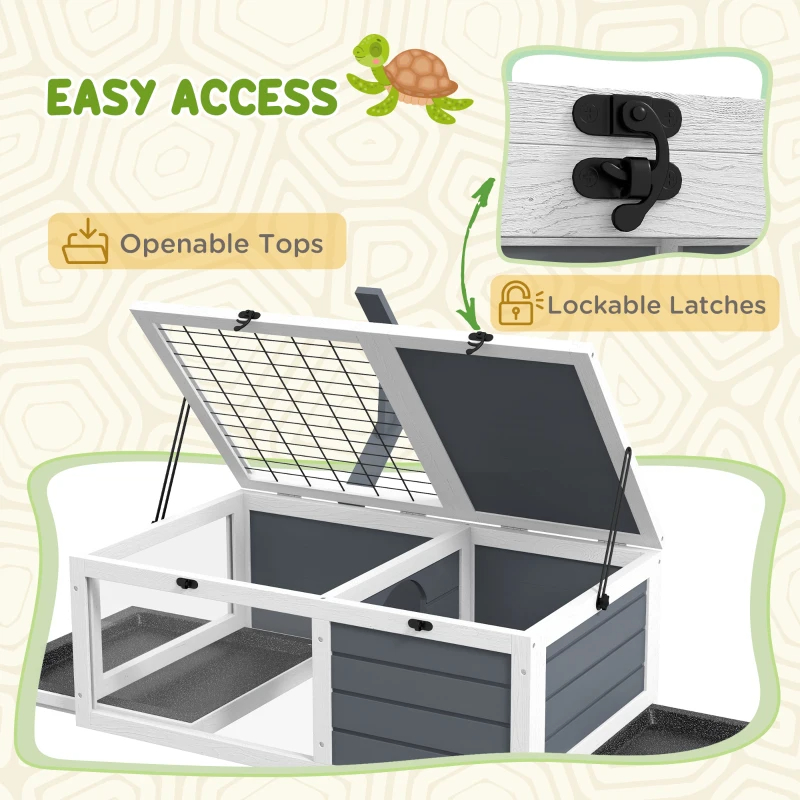 Tortoise Habitat, Wooden Tortoise House W Lamp Holder, Gray