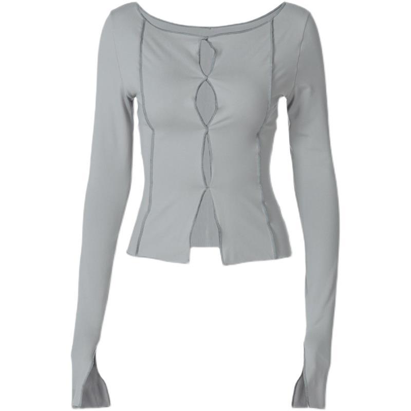 Hollow Out Long Sleeves Wear Solid Color On The Front And Back
