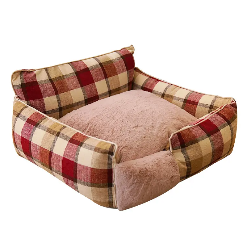 Retro Plaid All-Season Washable Pet Bed, Chew-Resistant