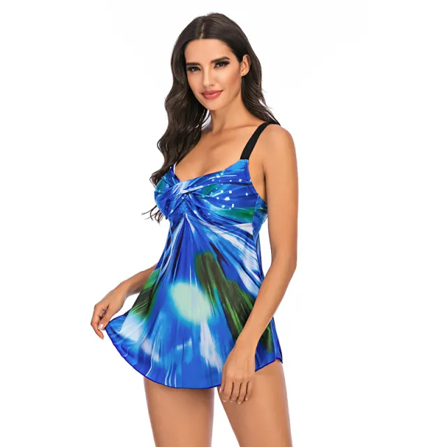 Fireworks Gradient Print Skirt Plus Size Swimsuit Blue - Shop at LoveMi