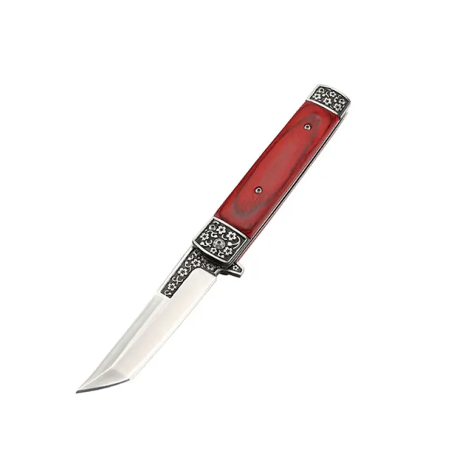 Wooden Handle Stainless Steel Folding Knife Outdoor Creative Promotion Red - Shop at LoveMi