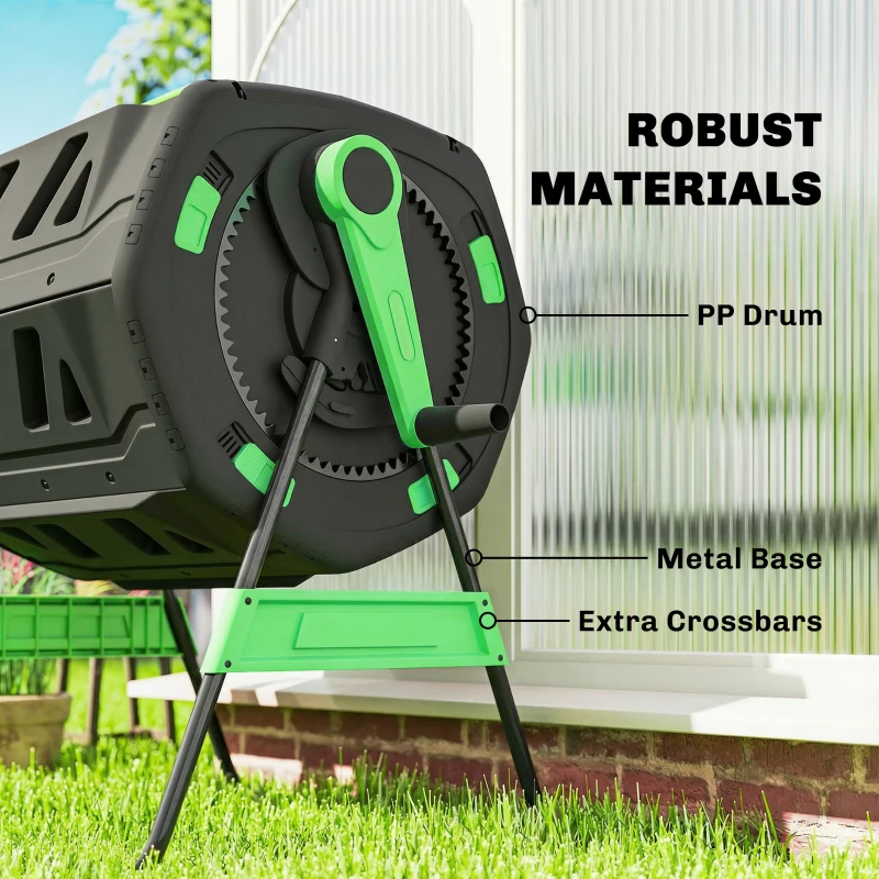 Compost Bin Outdoor, 53 Gal Dual Chamber Tumbling Composter With Adjustable Vents, BPA Free Tumbling Composter, Green