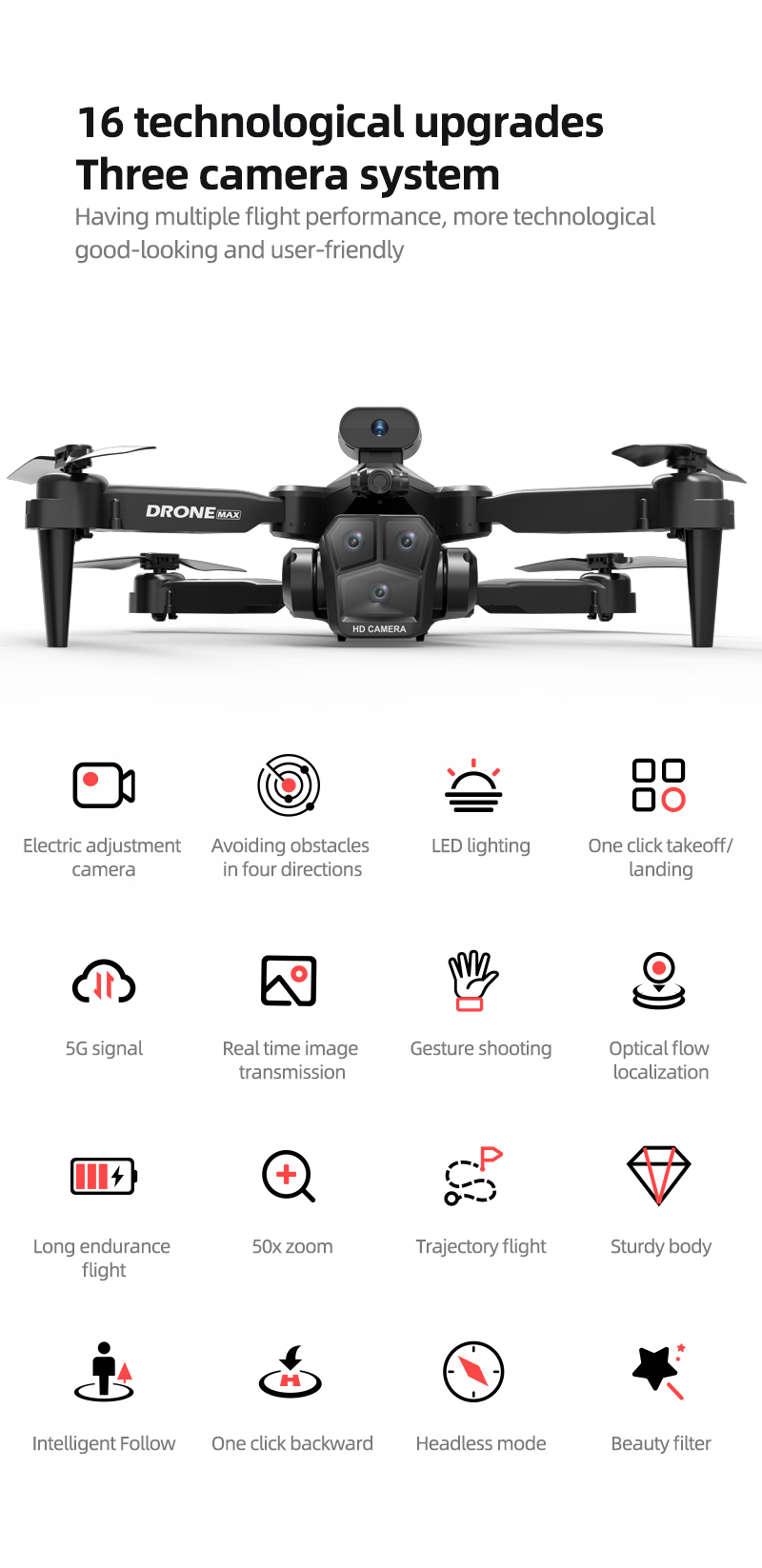 C10 Black - Triple Camera - Dual Electric Drone-BLACK detail