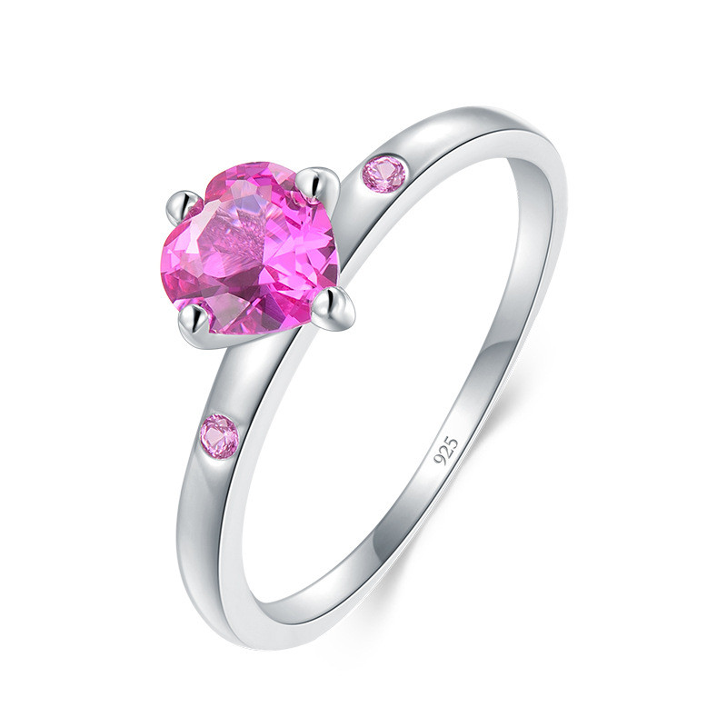 S925 Inlaid Zircon Heart-shaped Ring Female European And American Simple
