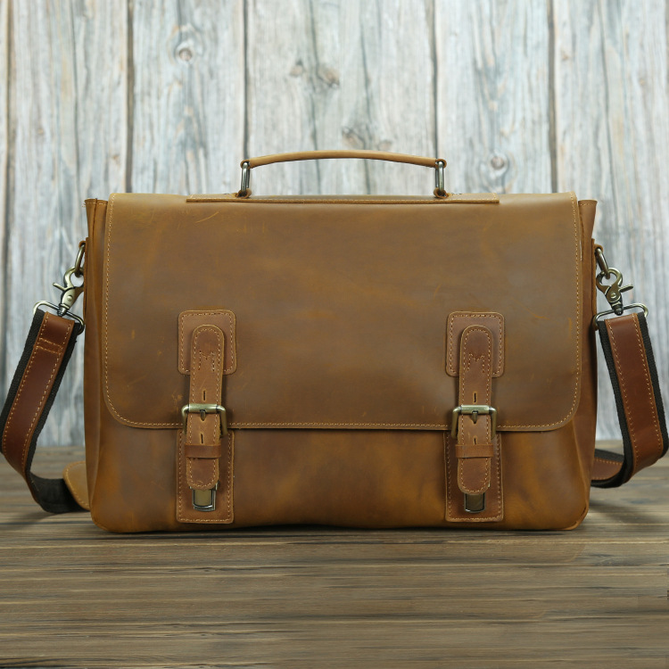 Retro First Layer Cowhide One shoulder Messenger Bag Yellow - Shop at LoveMi