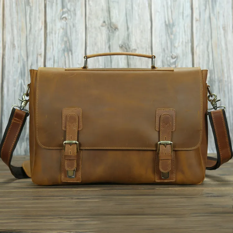 Retro First Layer Cowhide One-shoulder Messenger Bag - Yellow