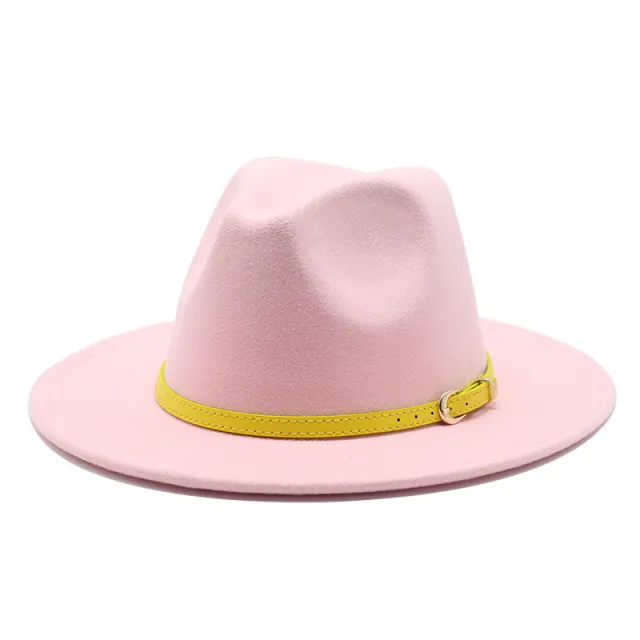 Woolen Hat Big Brimmed Hat Jazz Hat Felt Hat Pink - Shop at LoveMi
