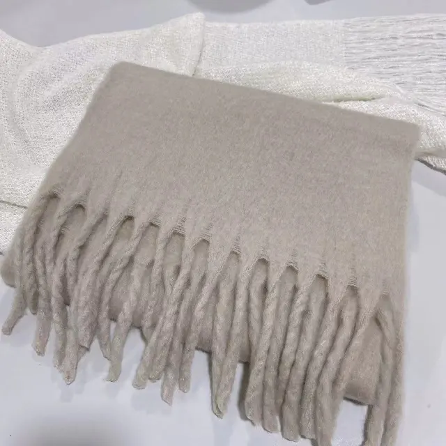 Winter Solid Color Scarf With Tassel Ins Style Fashion Versatile Warm Soft Long Scarf Women's Shawl Light Khaki - Shop at LoveMi