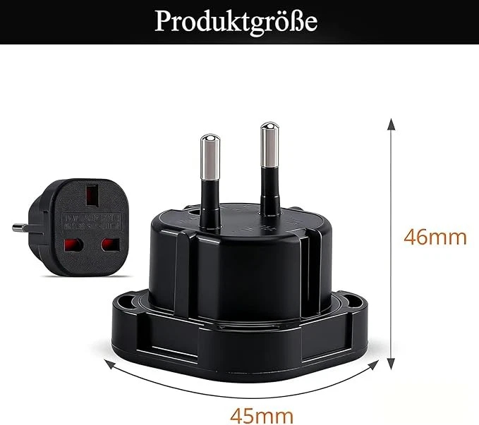 6X Black UK To EU Travel Adaptor Europe European Plug Adapter UK 3 Pin To 2 Pin — foto 7