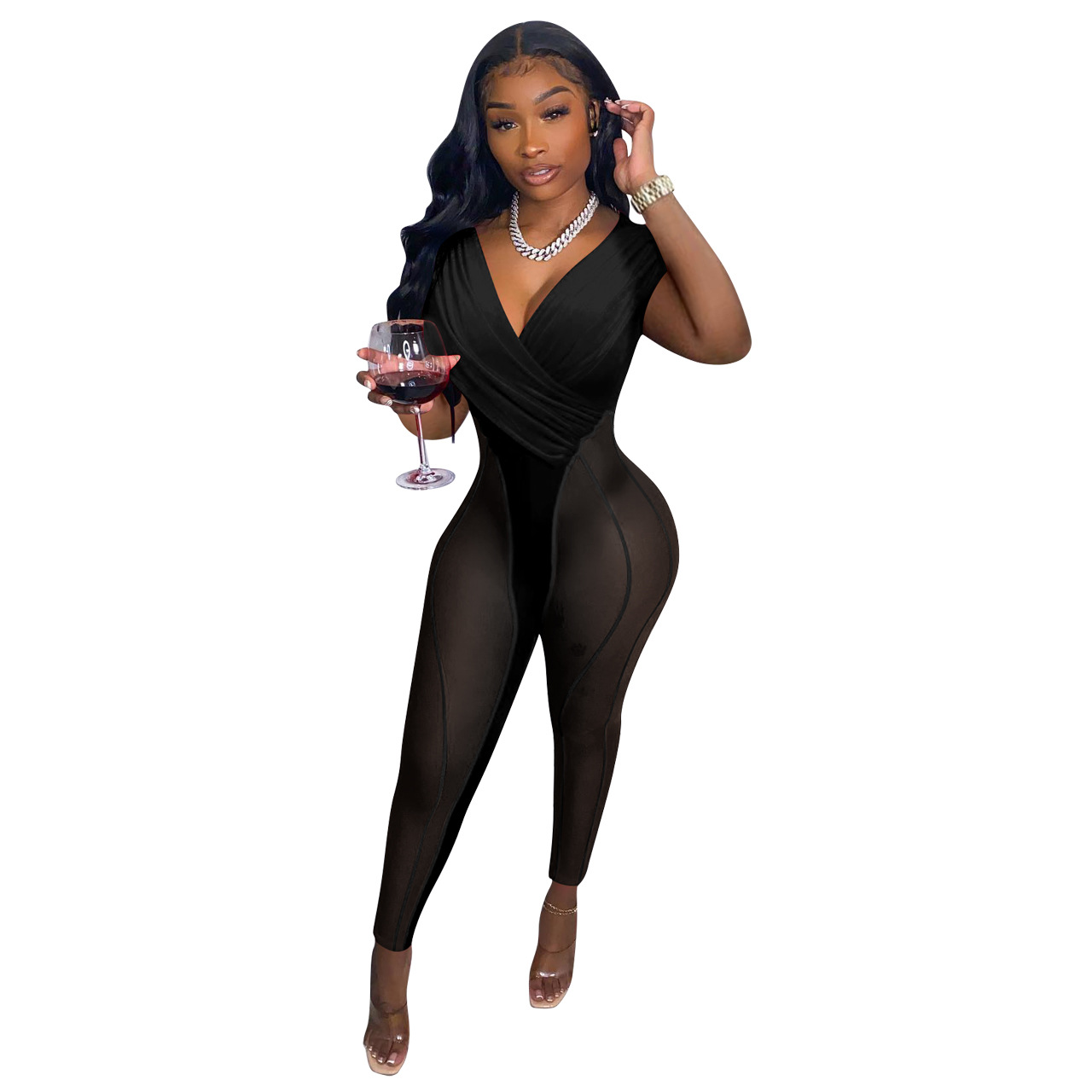 Women's Mesh Korean Velvet Stitching Jumpsuit