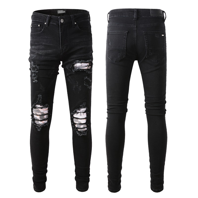 Title 2, Jeans neri strappati con toppe, stretch, slim f...