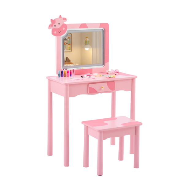 Pink MDF - Solid Wood Legs, Spray Paint - Silkscreen Printing, Cow Pattern... 11