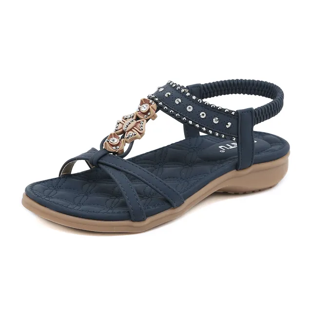 Bohemian Rhinestone Comfortable Round Toe Flat Shoes Royal 39 - Shop at LoveMi