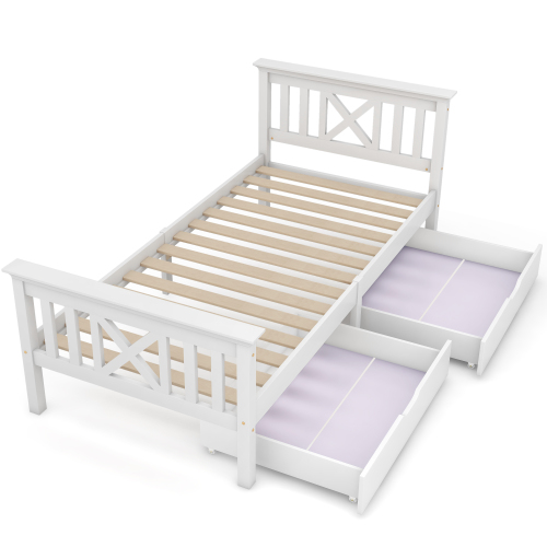 Wooden Bed Frame With Drawers Single Storage Bed Solid Pine Wood,3FT Guest Bed F