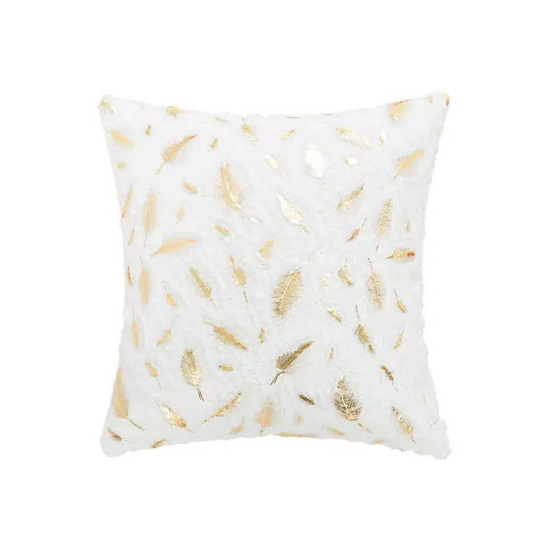 Plush Throw Pillow Cover, Gold Foil Feather