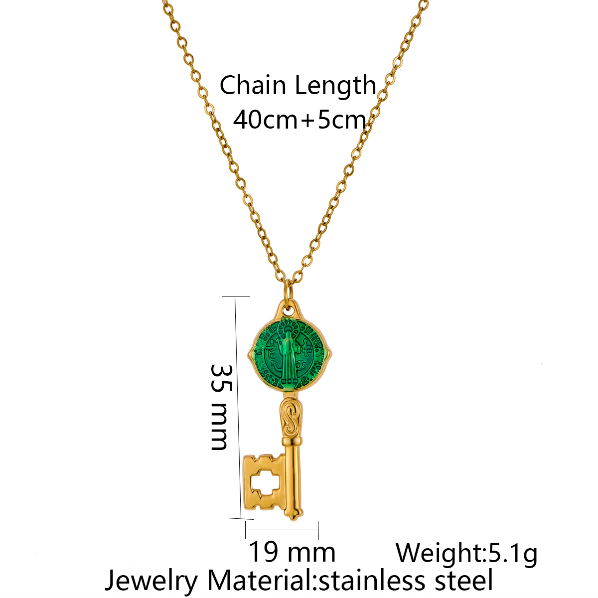 Stainless Steel Key-shaped Religious Series Pendant Necklace