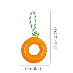 Dog Chew Toy With Rubber Tire & Tug Of War Rope For Medium Large Dogs Aggressive Chewers, Interactive Fetch Play Treat Dispenser Pull Toys - Orange - View 1