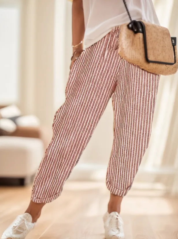 Ladies' Striped Wide leg Pants Pink - Shop at LoveMi
