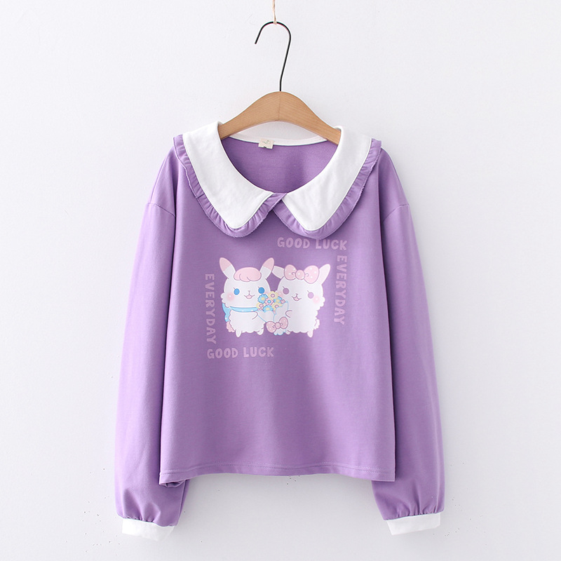 Sweet Blouse Mid-year Price Autumn And Winter Cartoon Rabbit Print Fungus Student Sweater Women's Clothing