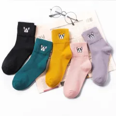 Autumn And Winter New Female Socks Japanese Cartoon Animal Embroidered Cotton - 5Colors Mixed - View 1
