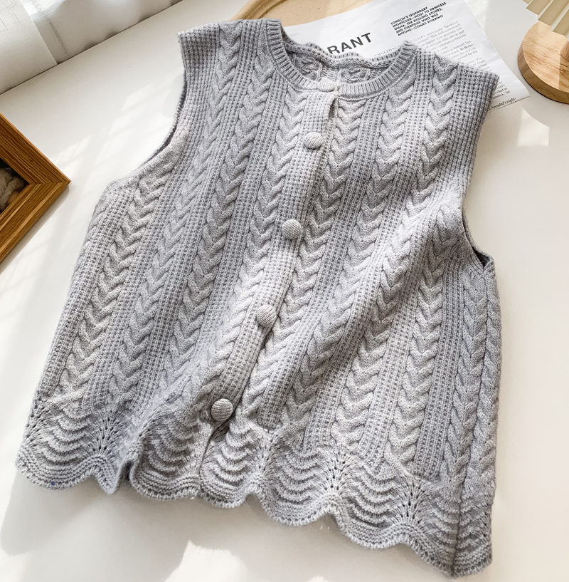 Title 5, Pure Color Simple Wavy Edge Linen Pattern Knitt...