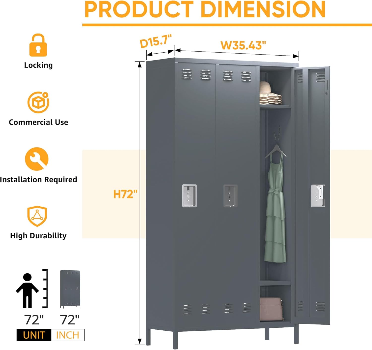 15 Doors Metal Lockers For Employees For Offices School Gyms Home,Assembly Required,Dark Gray 6