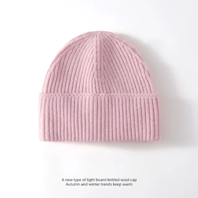 Fashion Solid Color Wool Hat Loose Warm Light Pink - Shop at LoveMi