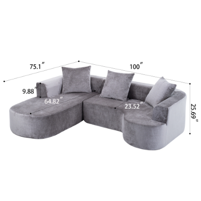 Modular Sectional Sofa With L-Shape Chaise,Cloud Sectional Modern Sleeper Couch With Deep Seat,Sponge Compression Sofas No Assembly Required   Grey-Corduroy Fabric - Image 7