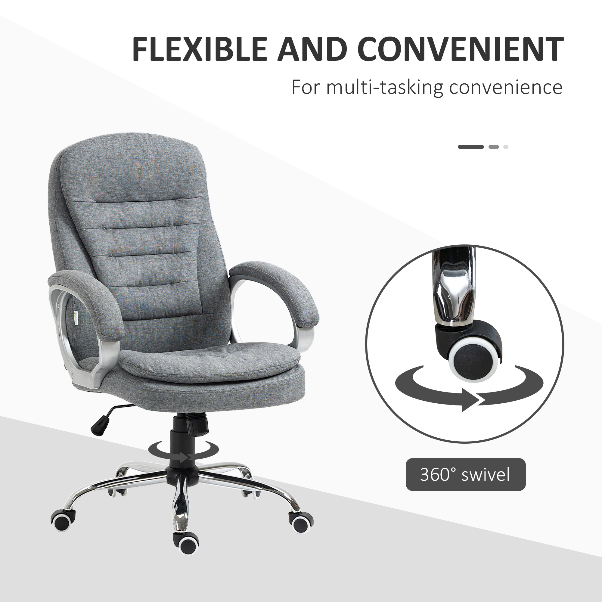 Vinsetto High Back Executive Home Office Chair Adjustable Height Upholstered Padding Gray_voghion.com