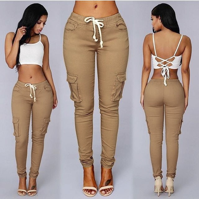 Women's Multi-Pocket Drawstring Casual Pants