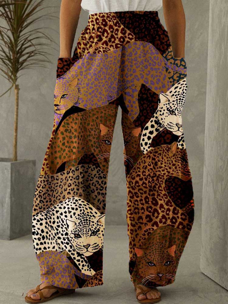 Title 3, Mid-Rise Trousers Straight-Leg Brown Print