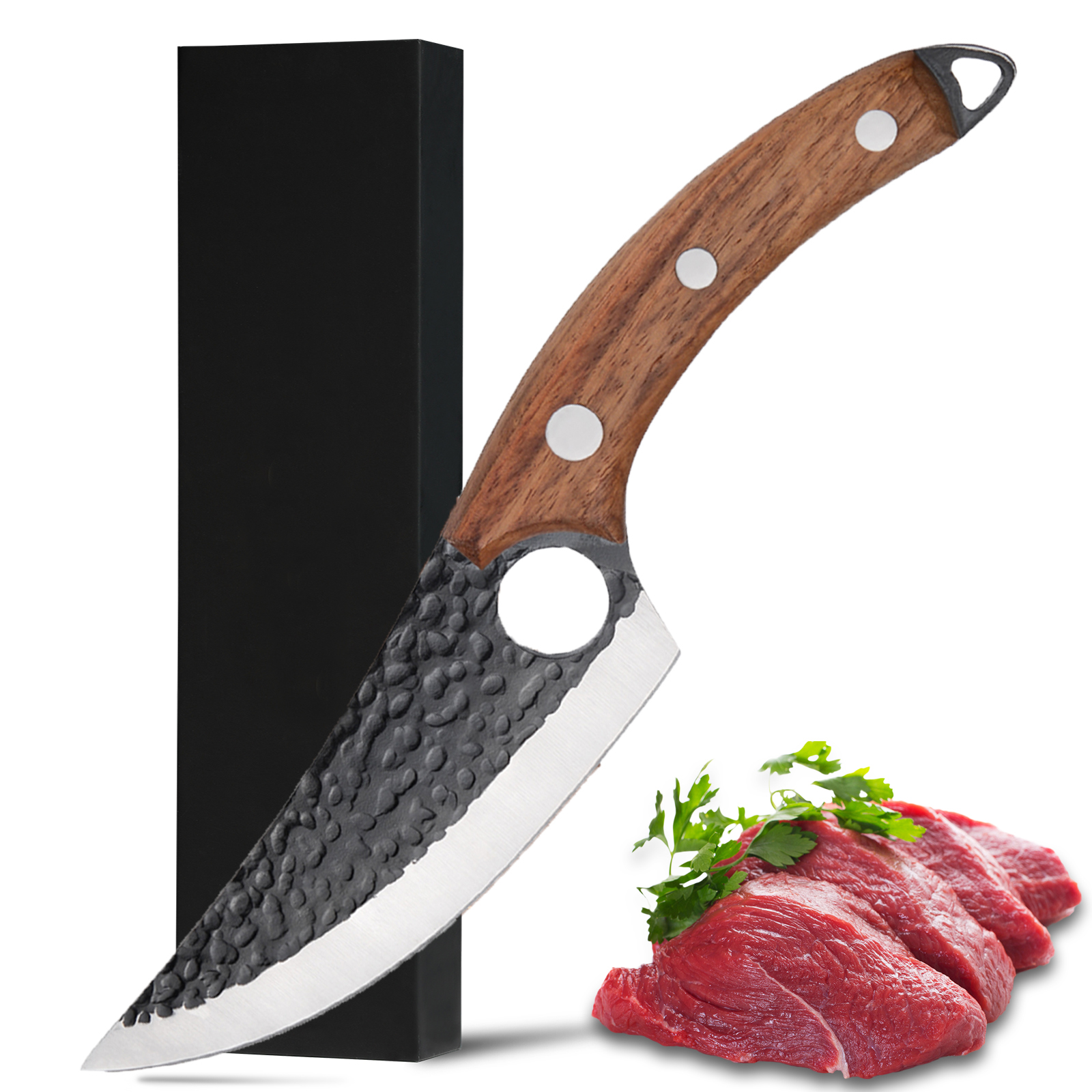 Viking Knife Japanese Professional Kitchen Knife Hand Forged Meat Cleaver Knife With Finger Hole And Heart Hanging Hole